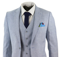 Traje de lino azul claro de 3 piezas para hombre