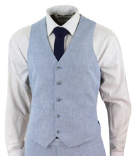 Traje de lino azul claro de 3 piezas para hombre