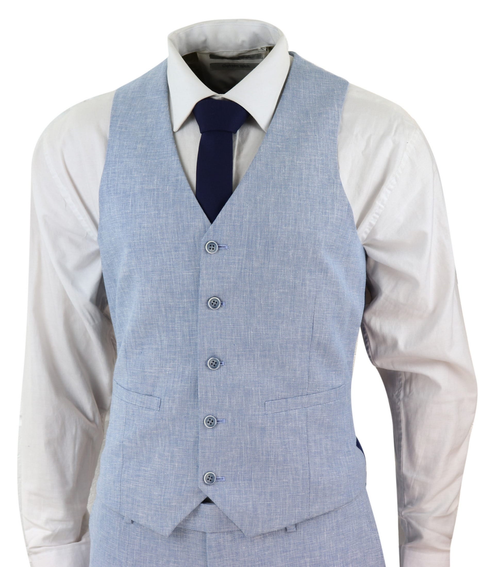Traje de lino azul claro de 3 piezas para hombre