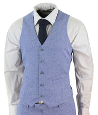 Traje de lino azul de 3 piezas para hombre