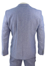 Traje de lino azul de 3 piezas para hombre