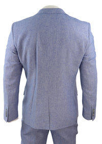 Traje de lino azul de 3 piezas para hombre