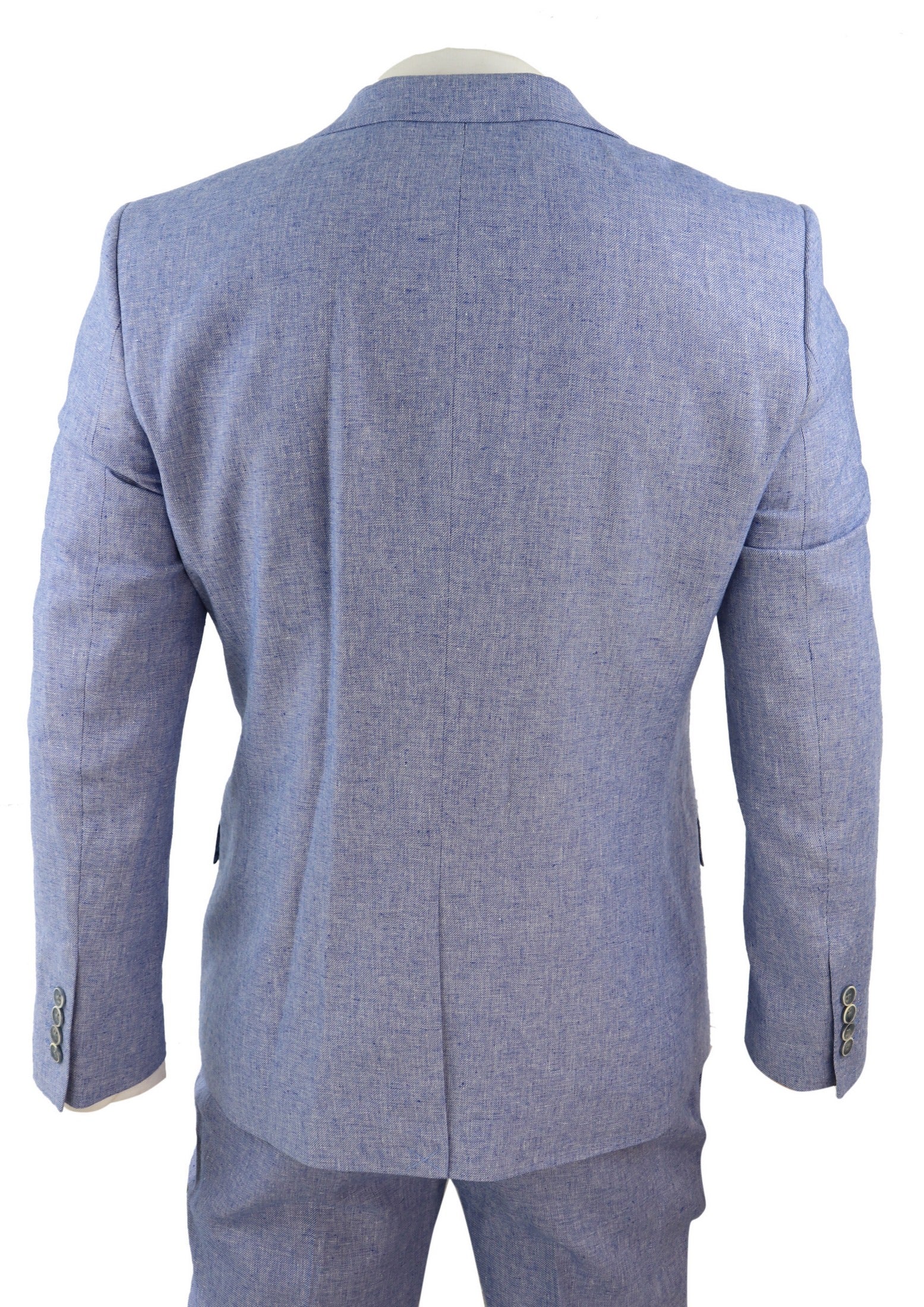 Traje de lino azul de 3 piezas para hombre