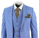 Traje de tres piezas de lino azul claro para hombre