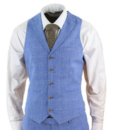 Traje de tres piezas de lino azul claro para hombre