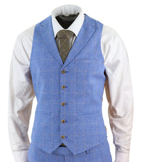 Traje de tres piezas de lino azul claro para hombre