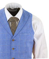 Traje de tres piezas de lino azul claro para hombre