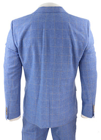 Traje de tres piezas de lino azul claro para hombre