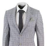 Traje de lino de dos piezas para hombre, a cuadros negros y grises.