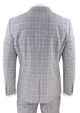 Traje de lino de dos piezas para hombre, a cuadros negros y grises.