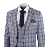 Traje de tres piezas para hombre a cuadros grises y azules