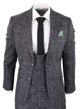 Traje de tres piezas para hombre en gris carbón a cuadros.