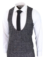 Traje de tres piezas para hombre en gris carbón a cuadros.