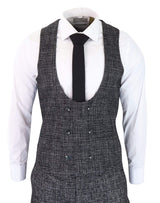 Traje de tres piezas para hombre en gris carbón a cuadros.