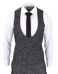 Traje de tres piezas para hombre en gris carbón a cuadros.