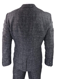 Traje de tres piezas para hombre en gris carbón a cuadros.