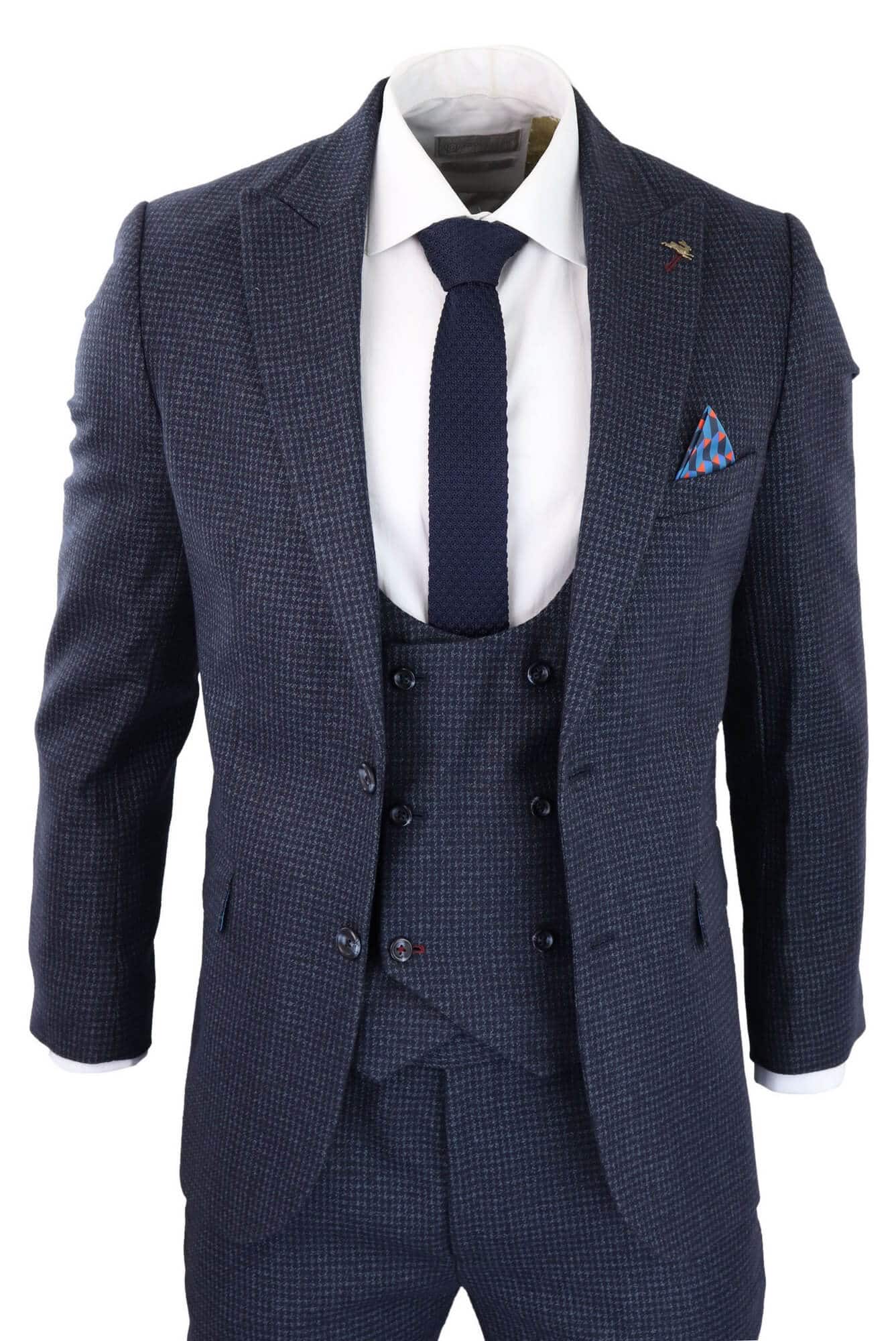 Traje de tres piezas a cuadros azul marino para hombre