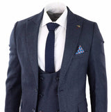 Traje de tres piezas a cuadros azul marino para hombre