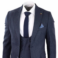 Traje de tres piezas a cuadros azul marino para hombre