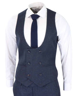 Traje de tres piezas a cuadros azul marino para hombre
