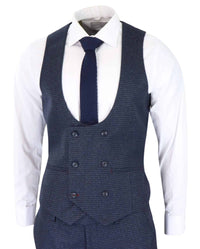 Traje de tres piezas a cuadros azul marino para hombre