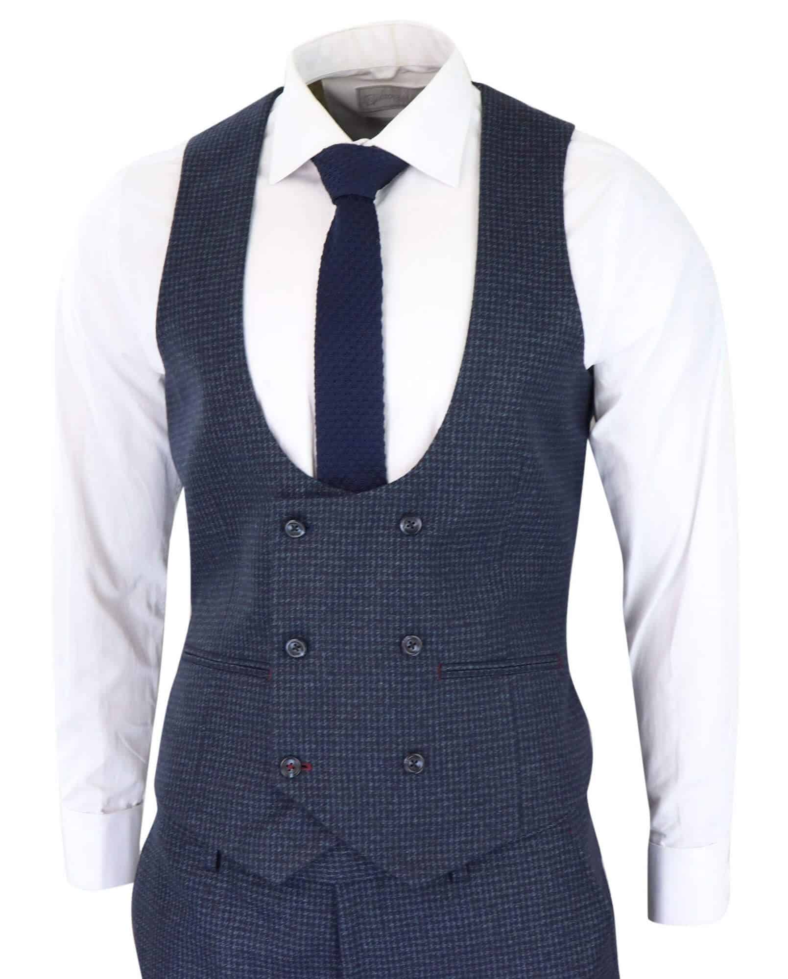Traje de tres piezas a cuadros azul marino para hombre