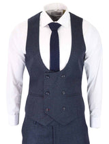 Traje de tres piezas a cuadros azul marino para hombre