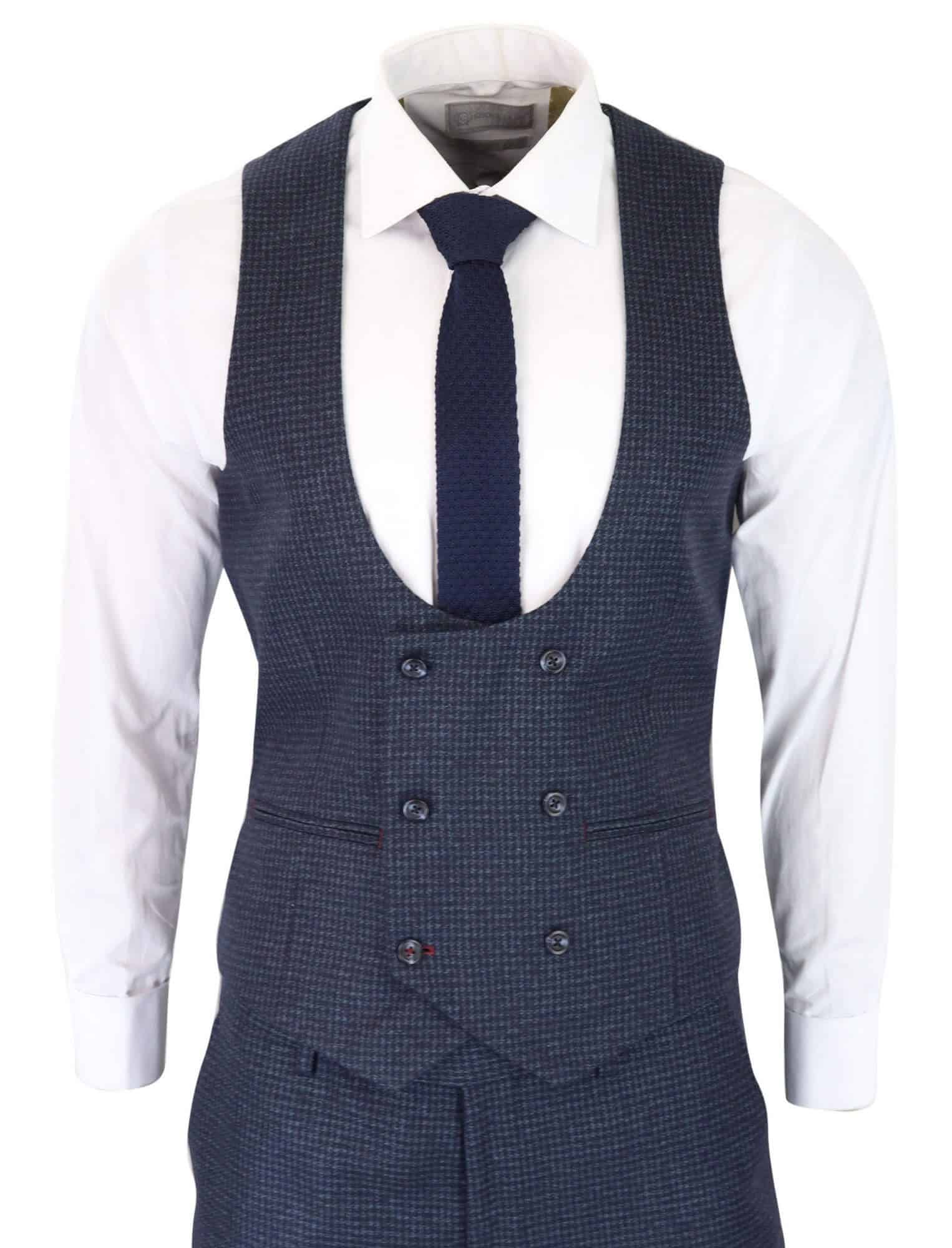 Traje de tres piezas a cuadros azul marino para hombre