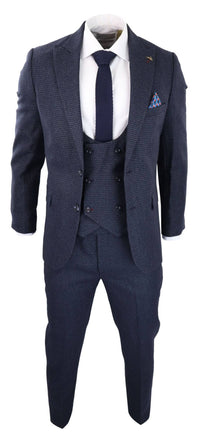 Traje de tres piezas a cuadros azul marino para hombre