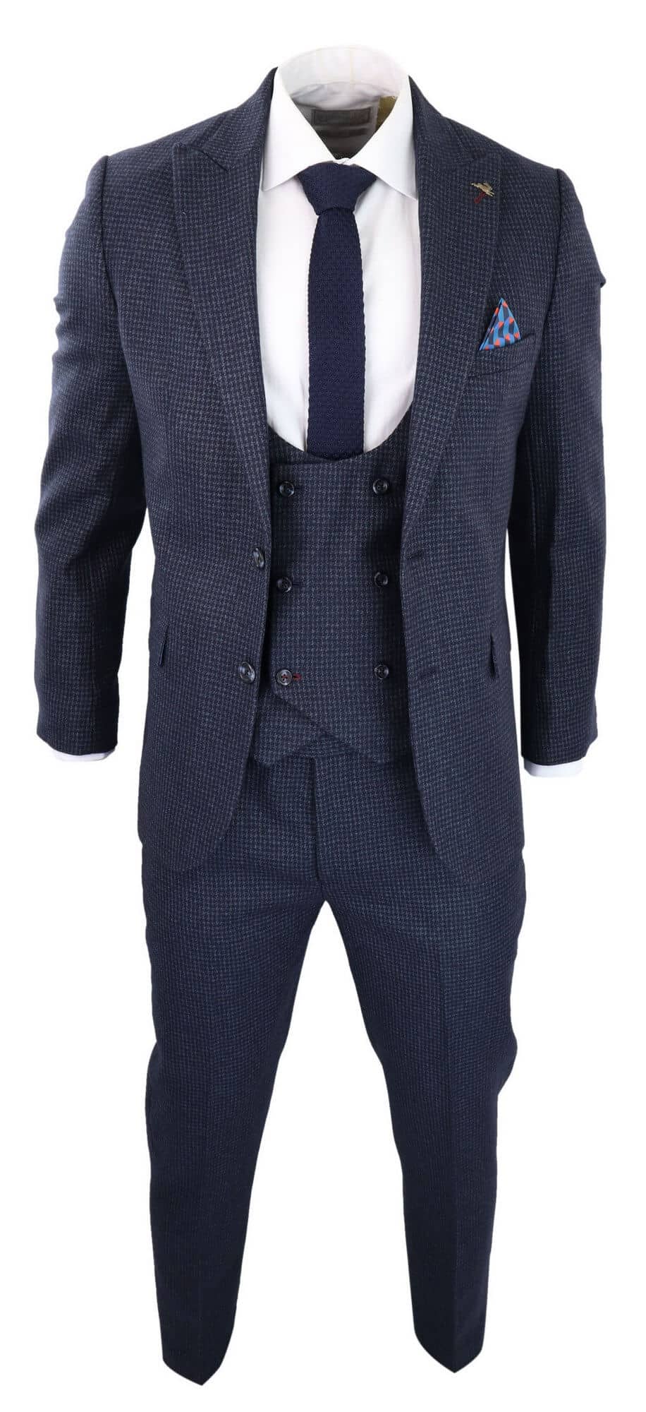 Traje de tres piezas a cuadros azul marino para hombre