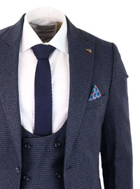 Traje de tres piezas a cuadros azul marino para hombre