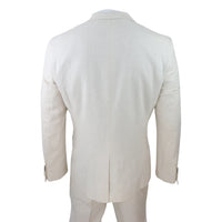 Traje de lino de 3 piezas para hombre, transpirable, ideal para bodas, de verano, de algodón, color crema y beige.
