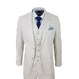Traje de lino de 3 piezas para hombre, transpirable, ideal para bodas, de verano, de algodón, color crema y beige.