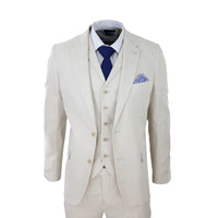 Traje de lino de 3 piezas para hombre, transpirable, ideal para bodas, de verano, de algodón, color crema y beige.