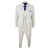 Traje de lino de 3 piezas para hombre, transpirable, ideal para bodas, de verano, de algodón, color crema y beige.