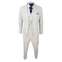 Traje de lino de 3 piezas para hombre, transpirable, ideal para bodas, de verano, de algodón, color crema y beige.