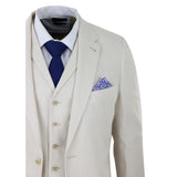 Traje de lino de 3 piezas para hombre, transpirable, ideal para bodas, de verano, de algodón, color crema y beige.