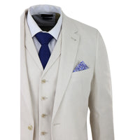Traje de lino de 3 piezas para hombre, transpirable, ideal para bodas, de verano, de algodón, color crema y beige.