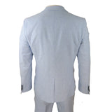 Traje de lino de 3 piezas para hombre, transpirable, de verano, para bodas, de algodón, azul claro.