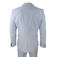 Traje de lino de 3 piezas para hombre, transpirable, de verano, para bodas, de algodón, azul claro.