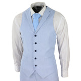 Traje de lino de 3 piezas para hombre, transpirable, de verano, para bodas, de algodón, azul claro.