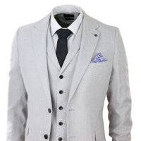 Traje de lino de 3 piezas para hombre, transpirable, para bodas, verano, algodón, gris claro