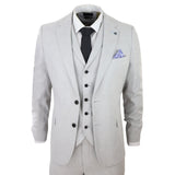 Traje de lino de 3 piezas para hombre, transpirable, para bodas, verano, algodón, gris claro