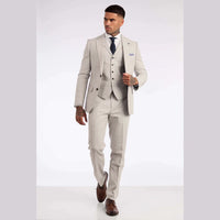 Traje de lino de 3 piezas para hombre, transpirable, para bodas, verano, algodón, gris claro