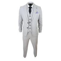 Traje de lino de 3 piezas para hombre, transpirable, para bodas, verano, algodón, gris claro