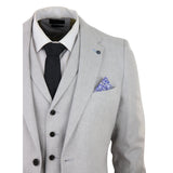 Traje de lino de 3 piezas para hombre, transpirable, para bodas, verano, algodón, gris claro