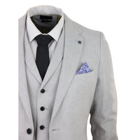 Traje de lino de 3 piezas para hombre, transpirable, para bodas, verano, algodón, gris claro