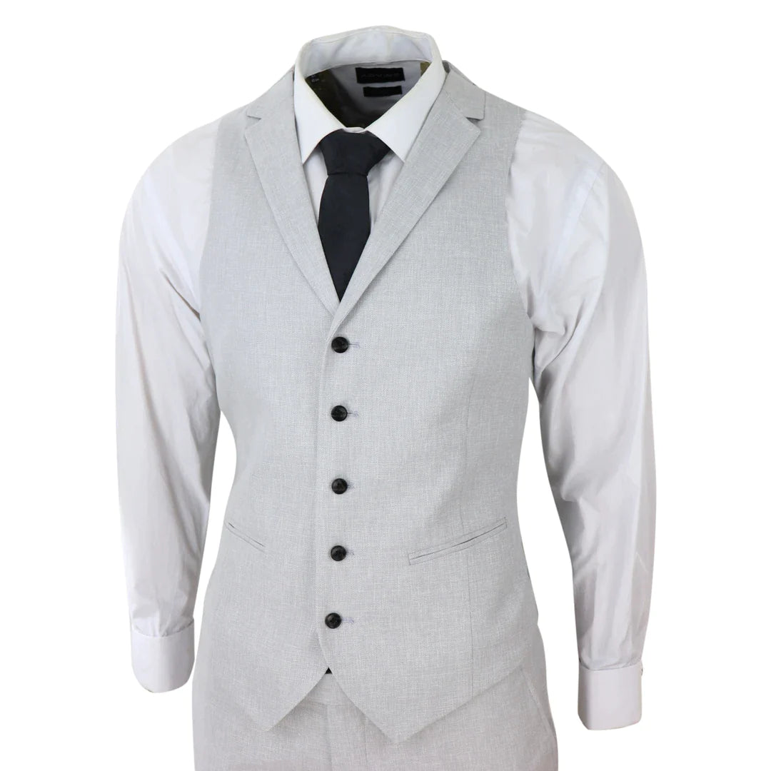 Traje de lino de 3 piezas para hombre, transpirable, para bodas, verano, algodón, gris claro