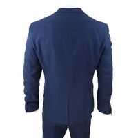 Traje de lino de 3 piezas para hombre, transpirable, para bodas, verano, algodón azul marino