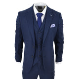 Traje de lino de 3 piezas para hombre, transpirable, para bodas, verano, algodón azul marino